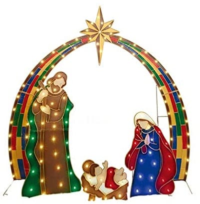 SpirWoRchlan Osterdekorationen, 1 Set Krippenfigur mit LED-Licht Attraktive Metall Heilige Familie Krippe Erdspieß Gartendeko für Urlaub Ostergeschenke (D)