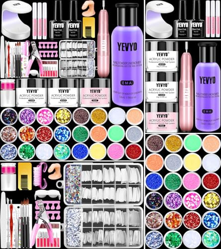 Acrylic Nail Art Kit with Drill and UV Light, Professional Acrylic Kit with All the Time for Beginner, 24 Acrylic Powder Monomer Liquid Set with Nail Drill, Acrylic Brushes and
