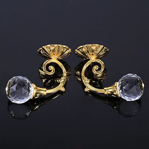 KIMISS 2 X Kristall-Aufhänger, 2 X Metall-Kristallglas-Vorhanghalter, Wand, Fenster, Vorhänge, Raffhalter, Haken, Aufhänger, Gold (Gold)