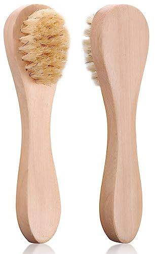 Kootinn Mini-Trockenbürste, natürliche Borsten, kleine Körperbürste, Peeling-Gesichtsreinigungsbürste für weiche Haut und andere empfindliche Bereiche wie Hals, Brust und Nägel, 2 Stück