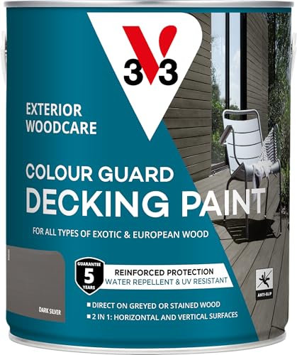 V33 Colour Guard Decking Paint - 5-Year Guarantee - Anti-Slip - UV-Resistant - Dark Silver 2.5 Litres