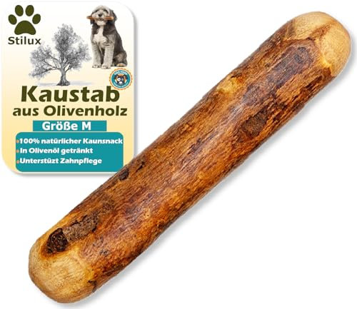 Stilux® Bâton à mâcher en Bois d'olivier pour Chiens,Taille M, Jouet d'occupation pour Chien jusqu'à 20Kg, Friandise Os en Bois 100% Naturel et Durable