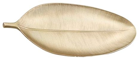 Soulnioi Gold Leaf Jewelry Holder Display Key Tray Leaf Shape Trinket Dish Crystal Small Candle Decorative Tray Rings Organizer for Home Vanity Decor Birthday Gift（59x21.5cm）