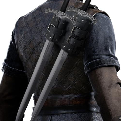 HiiFeuer Épée médiévale en faux cuir à double dos Grenouille, Holster d'épée ajustable Mercenary, Étui pour épée de dos du Moyen-Âge