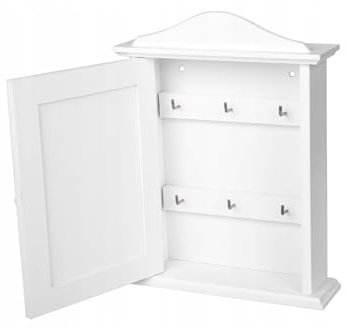 Wooden World – Schlüsselschrank aus Holz mit Tür und 6 Haken – Weiss