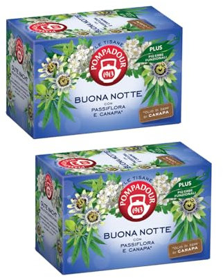 Pompadour® | Tisana Buona Notte | Erbe Aromatiche con Melissa, Citronella, Biancospino - 2 x 18 Filtri (79.2 Gr) | Tisana Sonno No Caffeina