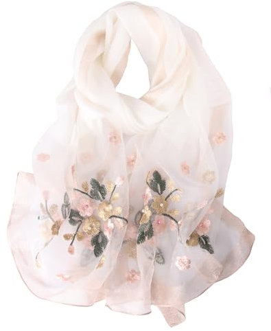 Sawekin Damen Schal Stola Halstuch Sommerschals Farbverlauf Für Abendkleid Hochzeit Seidenschal/Baumwolle Schal 195 * 88cm (U-Weiß)