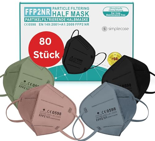 Simplecase - Mascarilla FFP2 (80 unidades, certificado por el organismo oficialmente designado 0598, respirador, máscara de filtro de partículas)