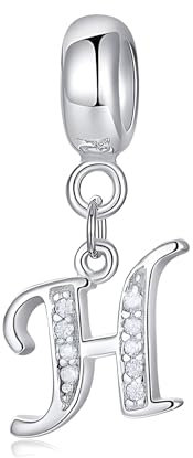 Symretie Damen 925 Sterling Silber Charms Anhänger Buchstaben H Beads Charms Kompatibel mit Europäischen Armbänder und Halskette