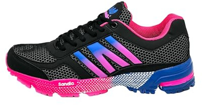 Ablovo® Herren Damen Sneaker Sportschuhe Laufschuhe Turnschuhe Runners 36-47 (Schwarz-Fuchsia-Königsblau, EU Schuhgrößensystem, Erwachsene, Damen, Numerisch, M, 38)