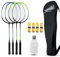 Magicorange Badmintonschläger-Set, 4 Stück, für Outdoor-Spiele, einschließlich 4 Schläger, 4 Federbälle, 4 Ersatz-Griffbänder und 1 Tragetasche (Blau + Grün)