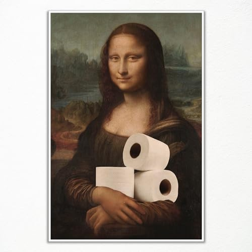 Anslipswar - Dipinto Classico di Mona Lisa per Parete del Bagno, Tela Vintage Divertente, Poster Umoristico Divertente per Toilette, Decorazione Divertente per Parete del Bagno da Donna Senza Cornice