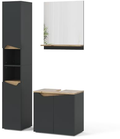 Vicco Badmöbel-Kombination Marelle, Anthrazit/Artisan-Eiche, 3 Teile, mit Hochschrank