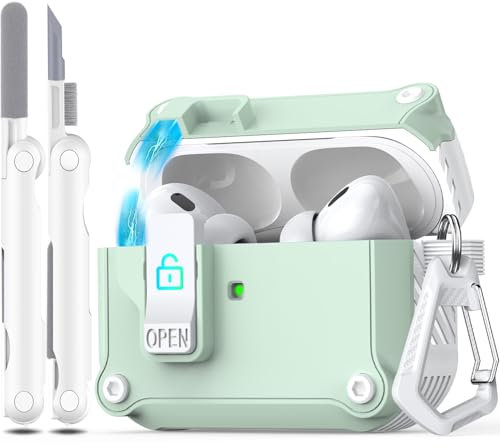 R-fun kompatibel mit AirPods Pro 2 Hülle (Auto Pop-Up-Deckel) mit Reinigungsset, kompatibel mit Airpods Pro 2./1. Gen(2023/2022/2019), für Airpods Pro Hülle (USB-C/Lightning-Kabel),Weiß/Mintgrün