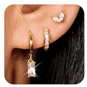 KENIY 3 Paar Ohrringe Gold Damen 14 Karat Vergoldet Ohrstecker Gold Stapelbar Ohrringe Gold Set mit Zirkonia Piercing Ohr Gold Huggie Ohrringe Creolen für Frauen Mädchen Schmuck Geschenk