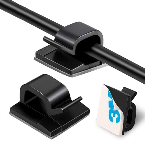 easy line Kabelhalter selbstklebend | kabelclips selbstklebend | 3M Kleber SET 50 Stück Outdoor & Indoor | Organisiertes Kabelmanagment Transparent (Schwarz 50 Stück)