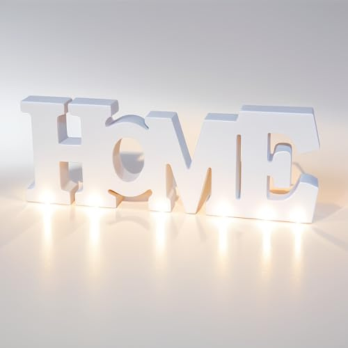 Wooden Blocks Wall and Table Top Decor: Freestanding Letter HOME Sign for Living Room, Entryway or Party Decor (White)