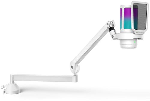 InnoGear USB Gaming Microphone Set, Noise Cancellation Condenser Mic with Boom Arm RGB Mute Headphones Jack for Streaming Podcasting Recording Vocal PC Computer YouTube Discord PS4 PS5, White