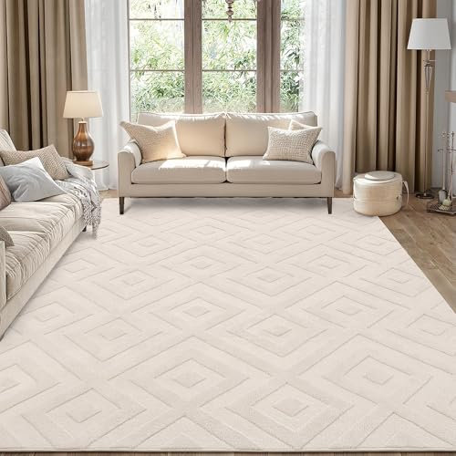 Enyhom Wohnzimmer Teppich, Esszimmer Kurzflor Geometrische Küchenteppich Hochwertiger Moderner Pflegeleicht Teppiche für Schlafzimmer Büro Aufenthaltsraum (Creme, 200 x 290 cm)