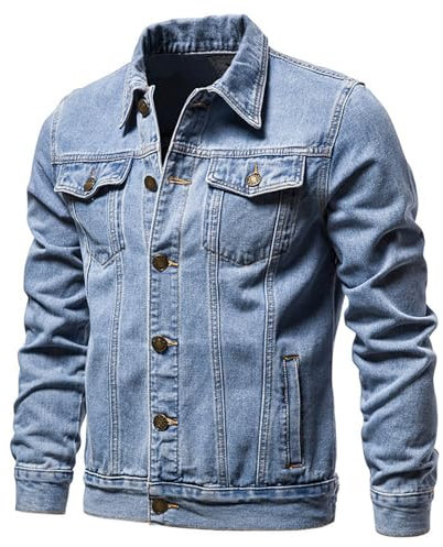 Generico Giacca Jeans Uomo Invernale Vintage Giubbotto Uomo di Jeans Slim Fit Giacca Moto Moda Giacca di Denim Giacca Cappotto di Jeans