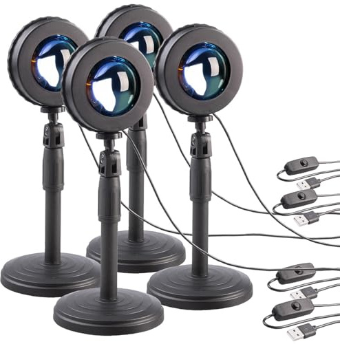 PEARL Deko Lampe Wohnzimmer: 4er-Set LED-Sonnenuntergangsleuchten, Teleskop-Ständer, USB (LED-Sonnenuntergangslampe, Sonnenuntergangs Nachttischlampe, Studio)