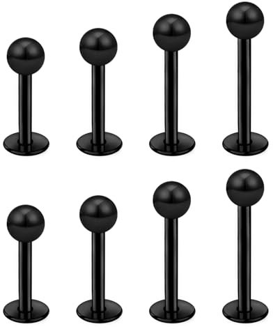 Gojewen 8er Lippenpiercing Labret Stecker 6/8/10/12mm Schwarz Piercing Ohr Lippe Helix Tragus Stud Chirurgenstahl
