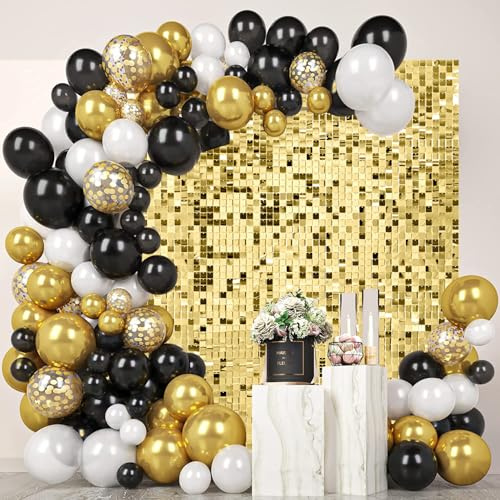 24 Pcs Light Gold Shimmer Wall Backdrop Panels for Party, MSDADA 6 FT x 4 FT Light Gold Sequin Backdrop for Birthday Graduation Home Party Decorations Anniversary Decor
