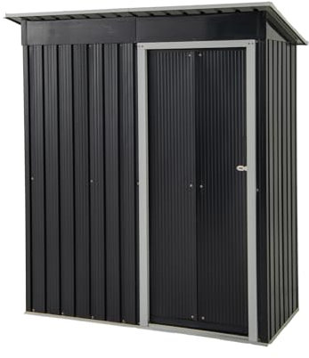 RELAX4LIFE Casetta per Attrezzi con Tetto Inclinato, Porta Scorrevole Bloccabile, per Attrezzi da Giardinaggio, Bici, 163 x 86 x 181 cm