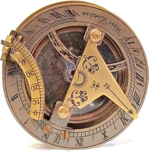 Antiker Messing-Sonnenuhr-Kompass, 5,2 cm, funktionierendes Astrolabium, Braun
