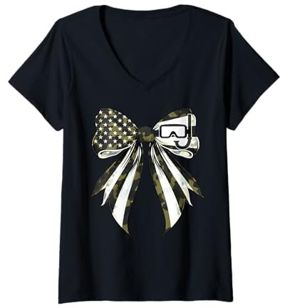 Damen Schnorchel Schnorchel Schnorchel 4. Juli Amerikanische Flagge Camo T-Shirt mit V-Ausschnitt