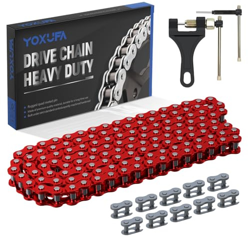 YOXUFA 420 Chain 132 Link Compatible with 125cc 110cc SSR Taotao Apollo Coolster Kazuma 50cc 70cc Pit Dirt Bike ATV 4 Wheel Go Kart Predator 212cc Coleman CT200U BT200X Baja MB165 Mini Bike Red Parts