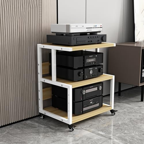 Beweglicher AV-Medienständer, tragbarer Audio-Rack-Komponentenschrank, offenes Holzregal für Stereo-Schränke, multifunktionaler Medienaufbewahrungsschrank (Farbe: Holz B, Größe: 3 Ebenen - 1