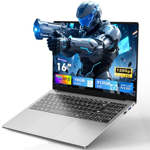 CHIFUYOU 2025 16 Inch Laptop Computer, N150 (4C/4T, Up to 3.6GHz),16GB RAM 512GB SSD Laptop, WiFi 5 /BT4.2,1920x1200 IPS, Backlit Keyboard 6Hrs Battery/Mini HDMI/USB-C*3 -Gray