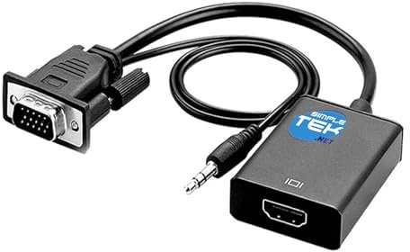 SIMPLETEK - Adattatore Audio/Video da VGA maschio a HDMI femmina, jack audio 3,5mm, alimentazione con cavo USB incluso