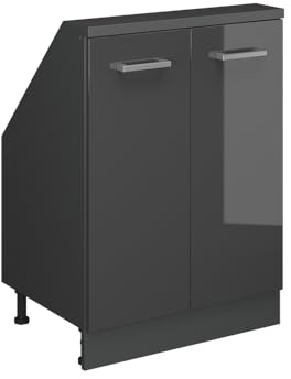 Vicco Dachschrägenschrank Rion, Anthrazit Hochglanz/Anthrazit | B60 x T46 cm, mit 2 Türen, platzsparend für Dachschrägen