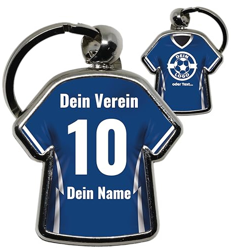 minifan Personalisierter Schlüsselanhänger Trikot Name, Nummer, Logo & Vereinsfarben | Geschenk für Sportler, Trainer, Kinder & Fans | Hochwertig gefertigt in Deutschland