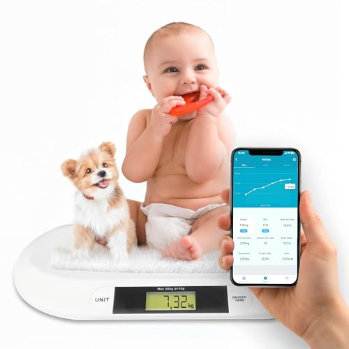 Silvergear® Pèse-Bébé Bluetooth Connecté | Balance Bébé Numérique pour Nouveau-Né Enfants et Animaux Domestiques | Mesure Précise jusqu’à 20 kg (Smart)