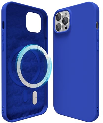 oakxco Silicone Case for iPhone 12 Pro Max Case Magnetic, Compatible with Magsafe Wireless Charging, Slim Thin Soft Rubber Gel, Girly Cute Hard Mag Safe Cover for Women, Royal Blue