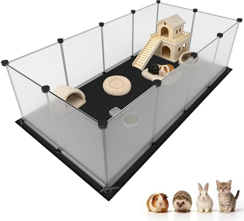 Aystkniet Guinea Pig Cage with Waterproof Bottom, 122CMx60CMx40CM Semi-Transparent Small Animal Playpen for Turtle, Hedgehog, Puppy, Kitten Gerbil, Rabbit Run Pet Fence for Indoor and Outdoor