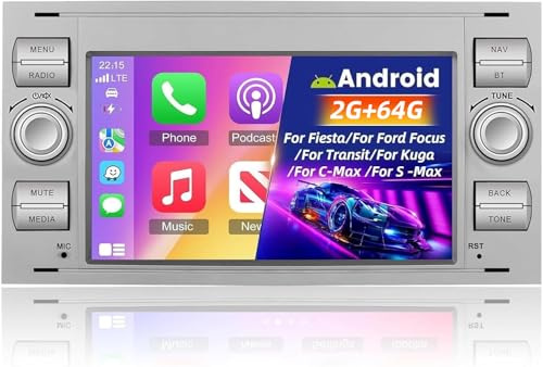 NHOPEEW Android 2+64G Autoradio für Ford Transit Fiesta Focus Galaxy Mondeo Fusion für Kuga C-Max S-Max Connect mit Carplay&Android Auto - 7 Zoll Radio Unterstützung WiFi GPS SWC + Rückfahrkamera&Mic