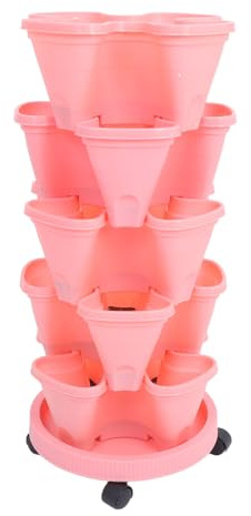 Toyvian Ensemble de Jardinières Verticales Empilables en Plastique Rose Tour à Fraisiers 73 CM Hauteur 6 Pots Multi-Niveaux 5 Pots Quatre Pétales Roses Bac à Plantes pour Balcon et Jardin