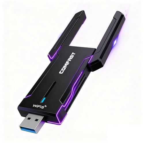 COMFAST WiFi 6 WLAN Stick - USB 3.0 WLAN Adapter 5400 Mbit/s WiFi Dongle/Wireless USB Adapter Tri-Band mit Doppelantenne, OFDMA/MU-MIMO, WPA3-Sicherheit, Plug & Play für Windows 10/11