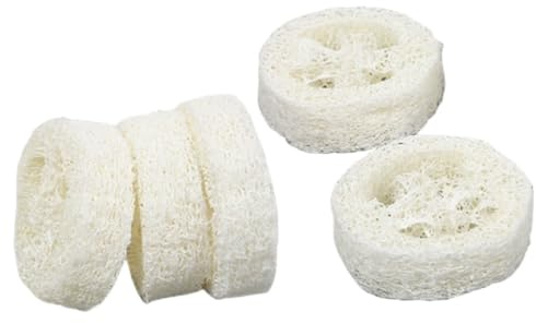 Amosfun Lot de 5 Éponges Naturelles en Luffa 5-7 Cm X 1 Cm pour Bain Cuisine, Porte-savonnette Écologique et Exfoliant Doux, Support de Savonnette Drainant pour Rangement Salle de Bain