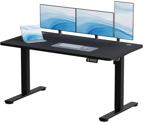 JUMMICO Höhenverstellbarer Schreibtisch 140x60cm, Elektrischer Schreibtisch mit 2 Speicherplätzen, Standing Desk mit 2 Memory Funktion Computertisch mit Kabeldurchführung und Haken, Schwarz