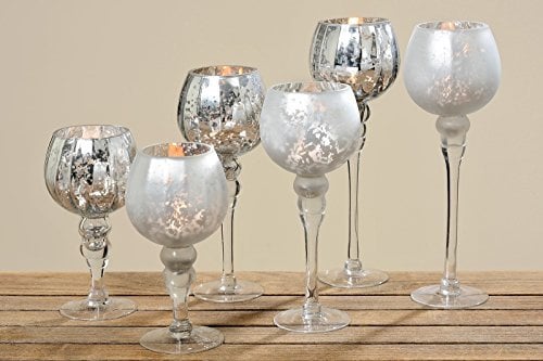 BOLTZE Windlicht Minou mit Fuß Pokalwindlicht Deko Vase 2 Ausführungen 3er Set