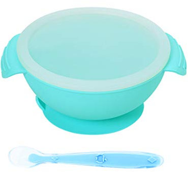 DEBAIJIA Baby Kinder Silikon Schüssel mit Saugnapf Geschirr Schälchen Set Training Rutschfester Tragbare BPA-frei Geeignet für Mikrowelle & Spülmaschine für 6-36 Monate (Blau)