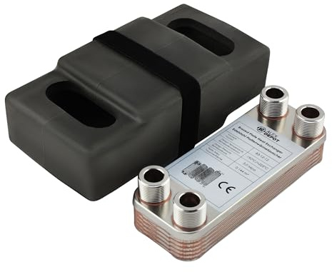 Edelstahl Plattenwärmetauscher B3-12-12 mit Isolierung – 4x 3/4 Zoll Anschluss, max. 25 kW, 4 m³/h Durchfluss für Heizung, Solar, Wärmepumpe