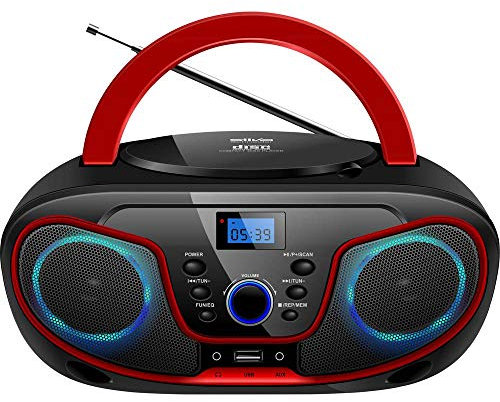 Silva-Schneider MPC 19.4 - Radio FM con Reproductor de CD, AUX, USB, Color Negro y Rojo