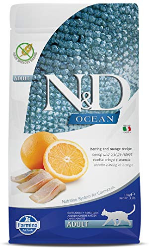 Farmina N&D Ocean Adult Pellets Katzenfutter(Trockenfutter, mit hochwertigen Vitaminen und natürliche Antioxidantien, ohne Mais, Zutaten: Hering und Orange, Portionsgröße: 1,5 kg)