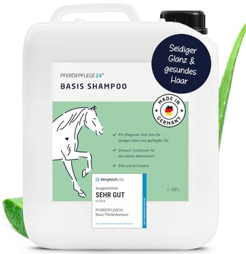 Mildes Pferdeshampoo - Basis Pferde Shampoo 0,5l, 2,5l, 5l & 10l pH Neutral - Seidiger Glanz, leichte Kämmbarkeit & sichtbar gesundes Haar - Pferdepflege von Pferdepflege24-10l